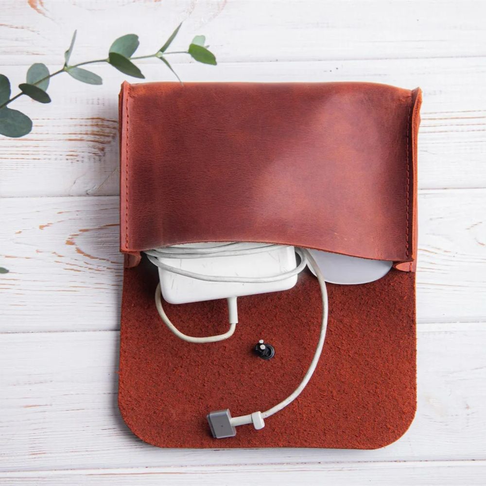 Tech Accessories For Travel - Genuine Leather MacBook Mouse Case Personalized
