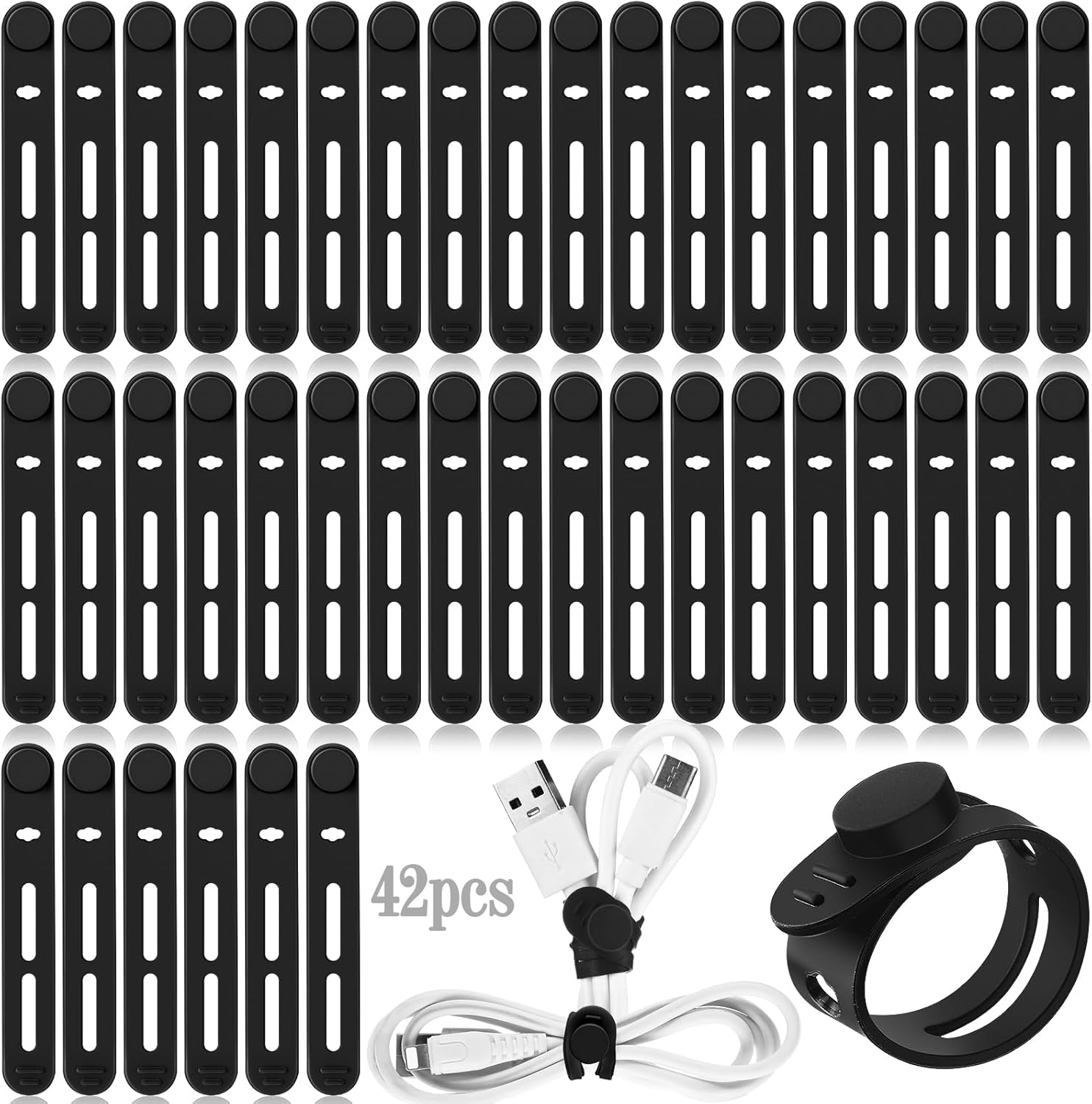 42 Pcs Silicone Cable Ties Reu - огляд і ціна Travel Cable Organizer