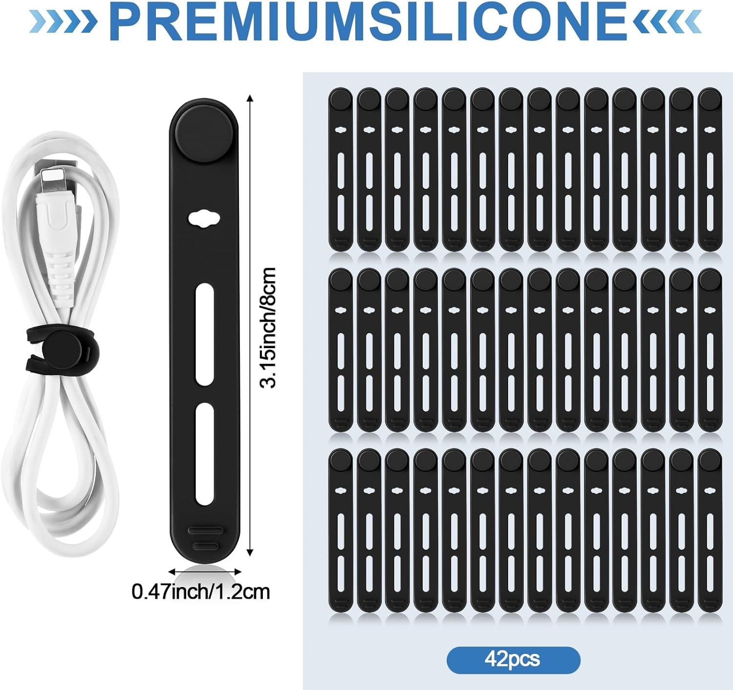 42 Pcs Silicone Cable Ties Reu - огляд і ціна Travel Cable Organizer